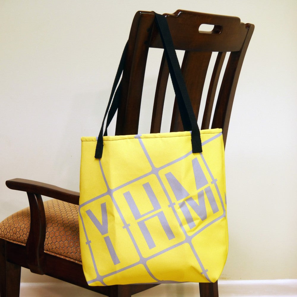 YHM Designs - YXE Saskatoon Tote Bag - Aircraft Registration Lettering Design - Buttercup Yellow with White Graphic - Image 05