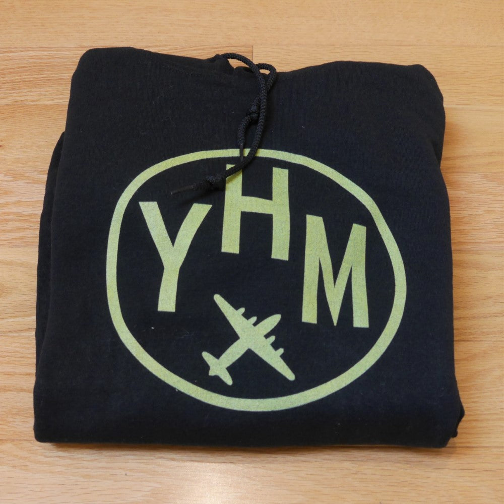YHM Designs - YHM Hamilton Airport Code Unisex Hoodie - Minimalist Varsity Design - Black Graphic - Image 11