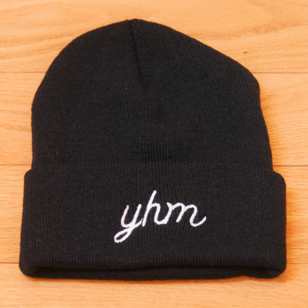 YHM Designs - YEG Edmonton Airport Code Cuffed Beanie - Vintage Script Design - Black Embroidery - Image 07