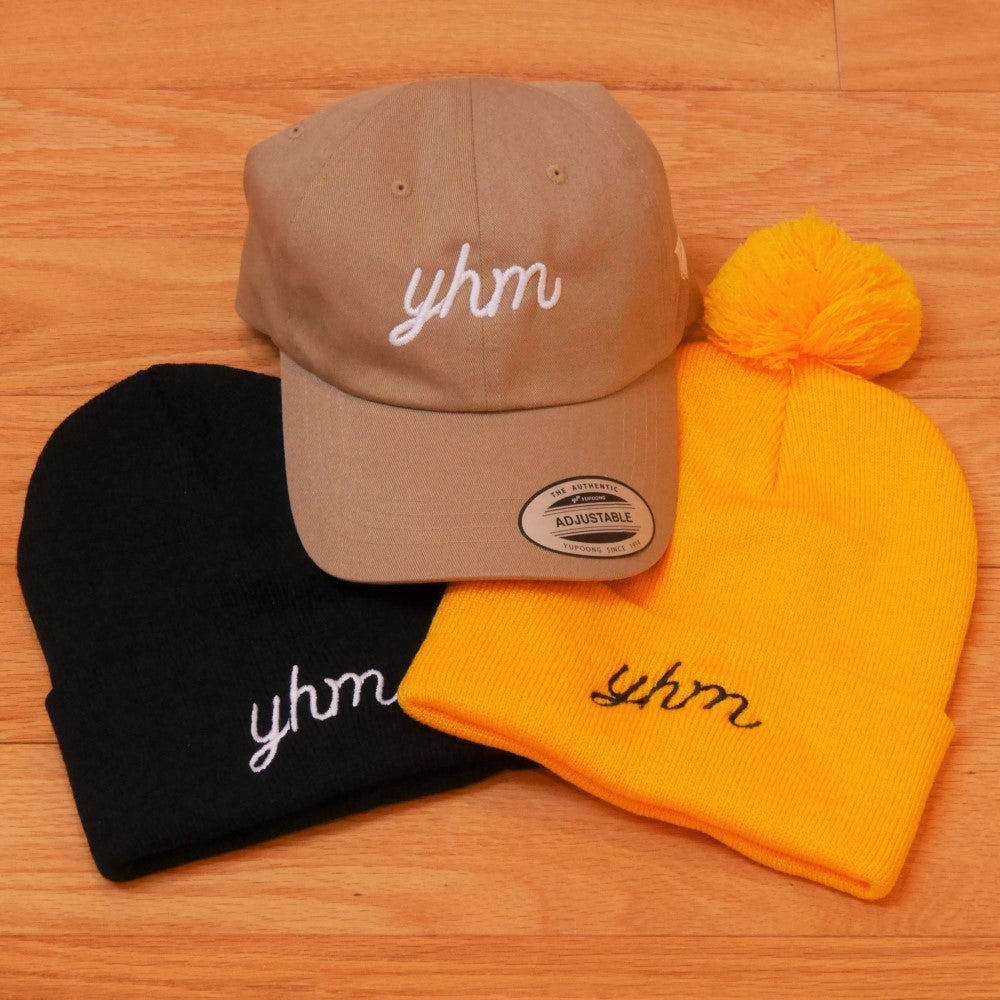 YHM Designs - YQR Regina Airport Code Denim Bucket Hat - Vintage Script Design - White Embroidery - Image 21