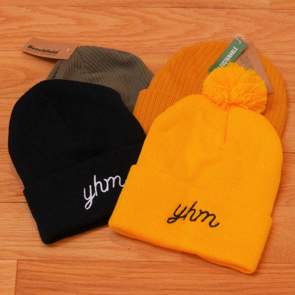 YHM Designs - YQM Moncton Airport Code Cuffed Beanie - Vintage Script Design - White Embroidery - Image 09