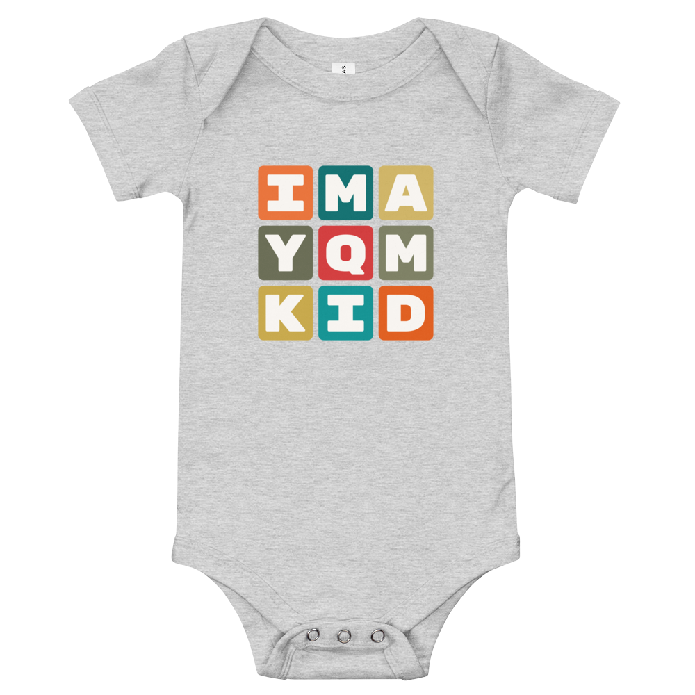 YHM Designs - YQM Moncton Airport Code Baby Bodysuit - Colourful Blocks Design - Image 02