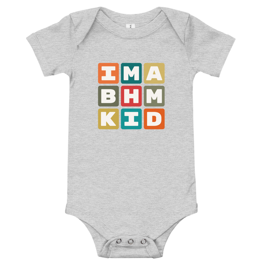 YHM Designs - BHM Birmingham Airport Code Baby Bodysuit - Colourful Blocks Design - Image 02