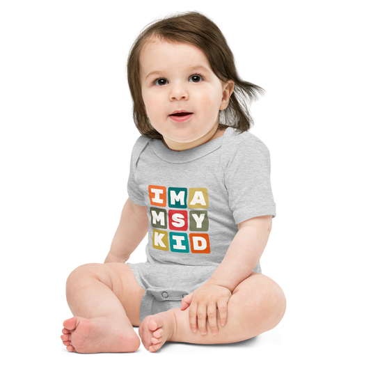 YHM Designs - MSY New Orleans Airport Code Baby Bodysuit - Colourful Blocks Design - Image 01