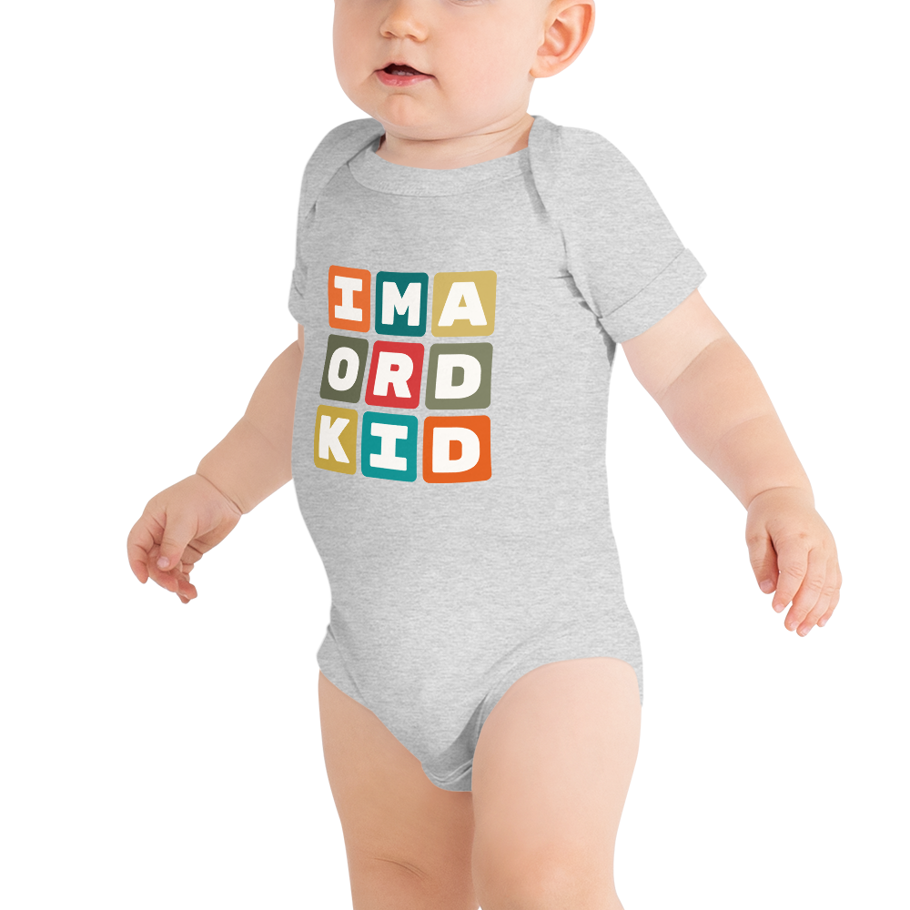 YHM Designs - ORD Chicago Airport Code Baby Bodysuit - Colourful Blocks Design - Image 03