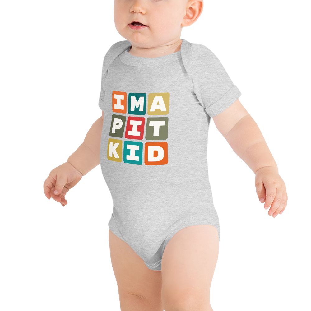YHM Designs - PIT Pittsburgh Airport Code Baby Bodysuit - Colourful Blocks Design - Image 03