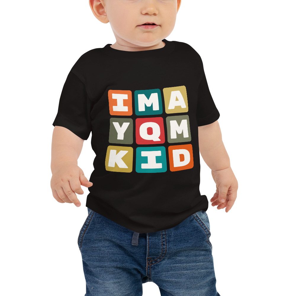 YHM Designs - YQM Moncton Airport Code Baby T-Shirt - Colourful Blocks Design - Image 01