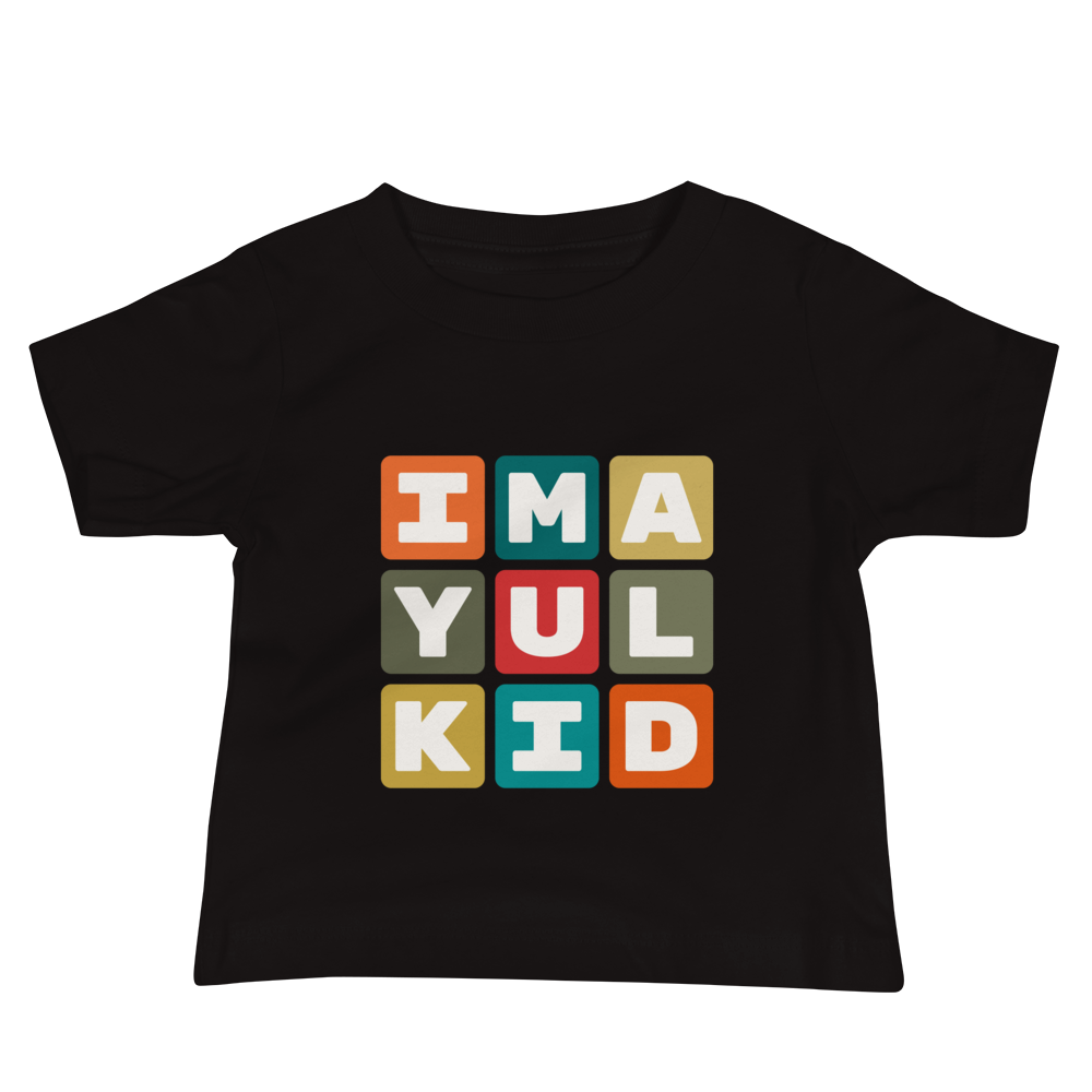 YHM Designs - YUL Montreal Airport Code Baby T-Shirt - Colourful Blocks Design - Image 02
