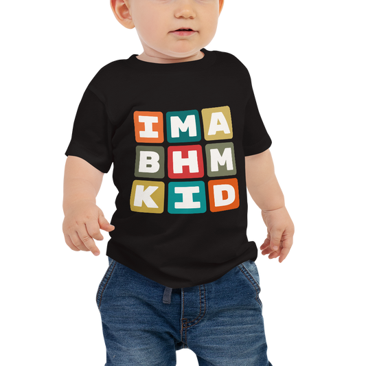 YHM Designs - BHM Birmingham Airport Code Baby T-Shirt - Colourful Blocks Design - Image 01