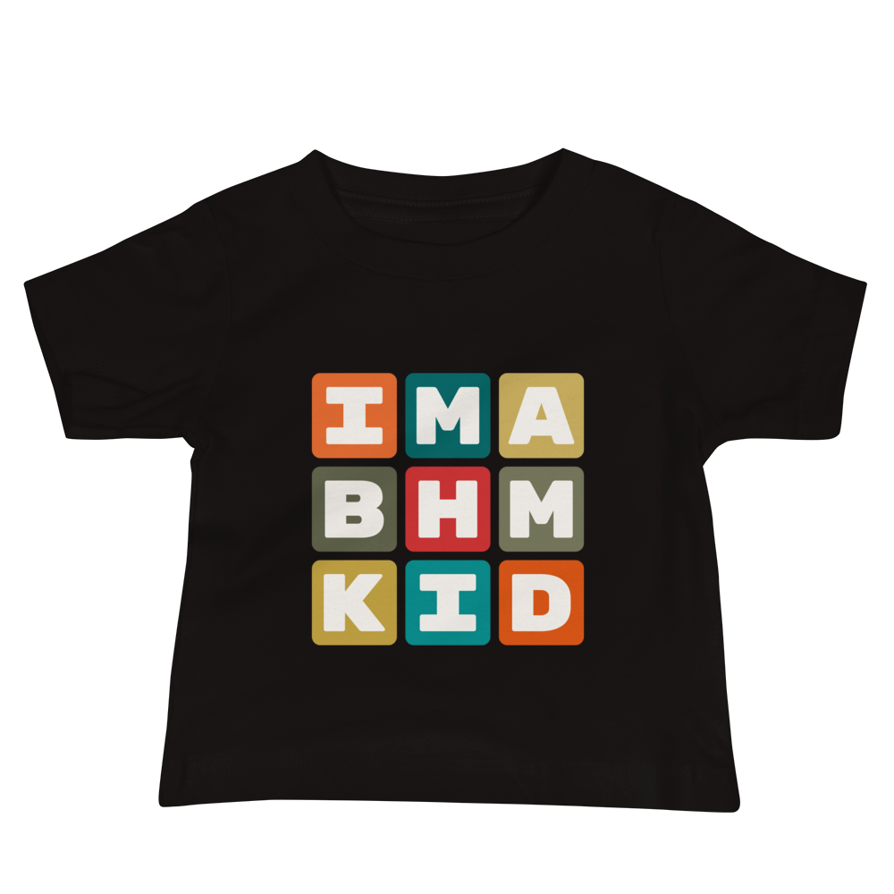 YHM Designs - BHM Birmingham Airport Code Baby T-Shirt - Colourful Blocks Design - Image 02