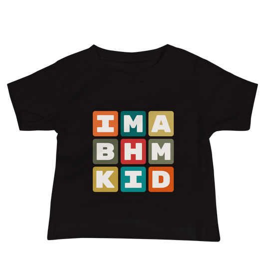 YHM Designs - BHM Birmingham Airport Code Baby T-Shirt - Colourful Blocks Design - Image 02