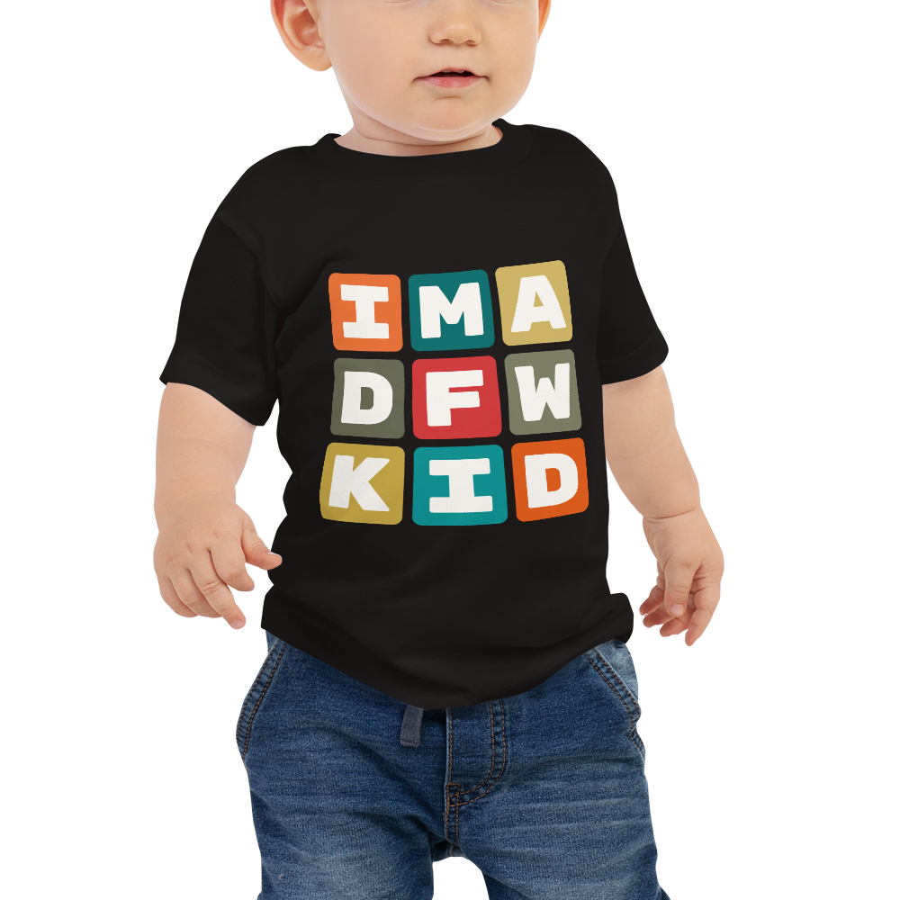 YHM Designs - DFW Dallas-Fort Worth Airport Code Baby T-Shirt - Colourful Blocks Design - Image 01