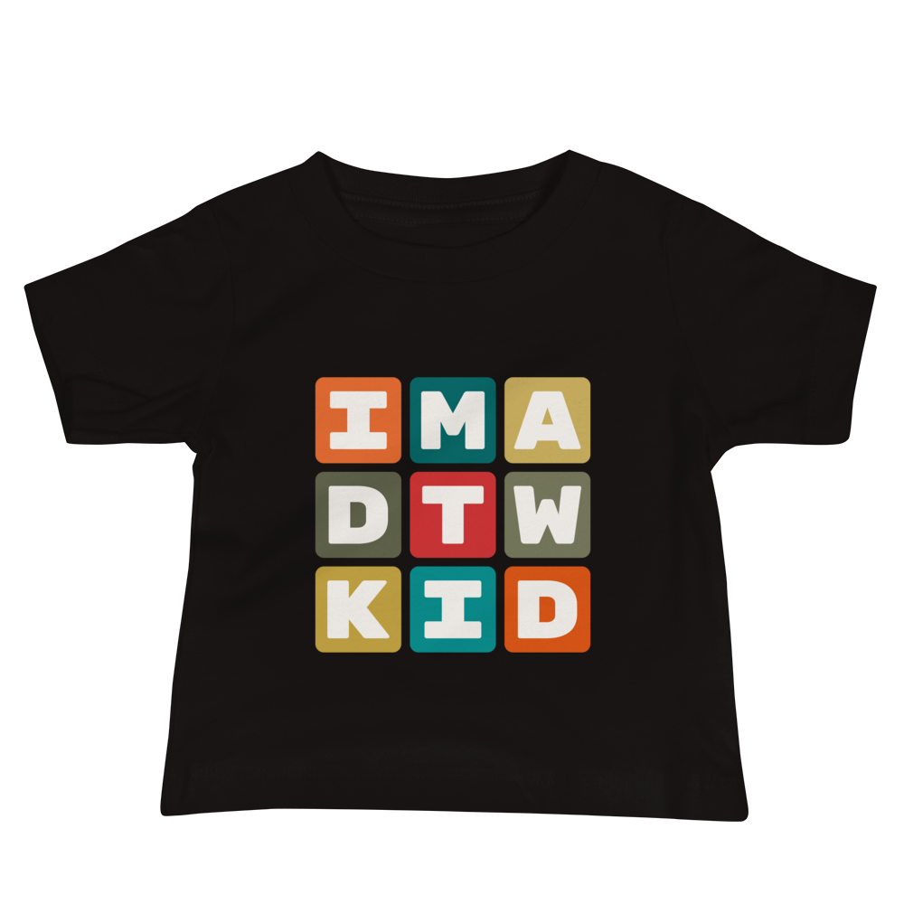 YHM Designs - DTW Detroit Airport Code Baby T-Shirt - Colourful Blocks Design - Image 02