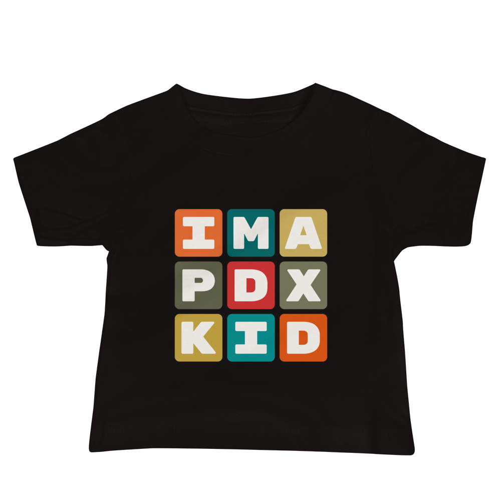YHM Designs - PDX Portland Airport Code Baby T-Shirt - Colourful Blocks Design - Image 02