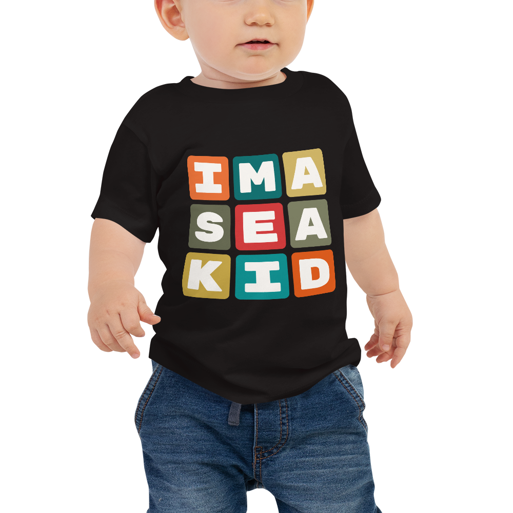 YHM Designs - SEA Seattle Airport Code Baby T-Shirt - Colourful Blocks Design - Image 01