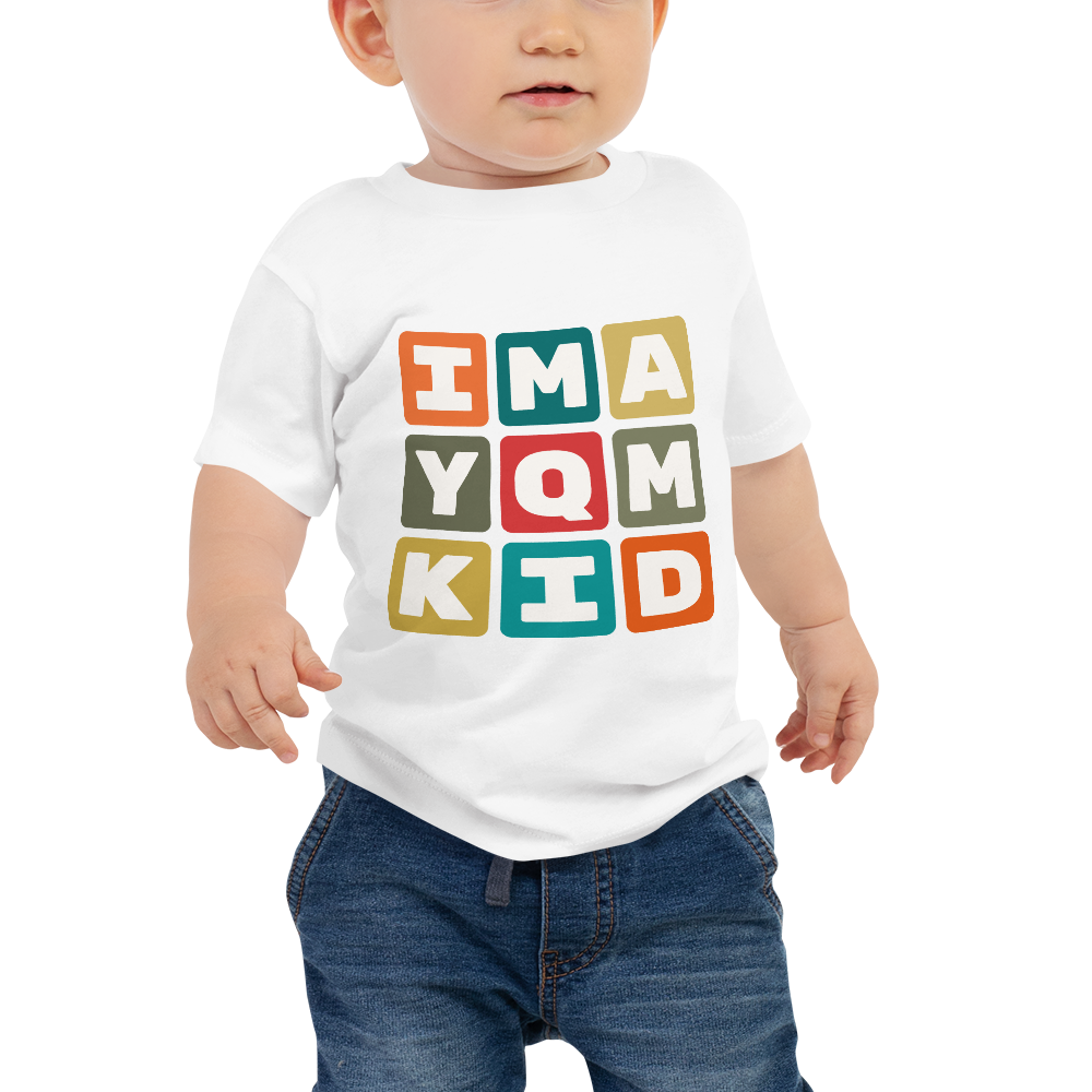 YHM Designs - YQM Moncton Airport Code Baby T-Shirt - Colourful Blocks Design - Image 03