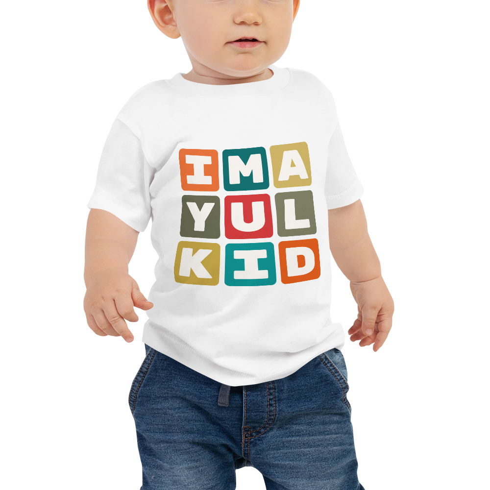YHM Designs - YUL Montreal Airport Code Baby T-Shirt - Colourful Blocks Design - Image 03