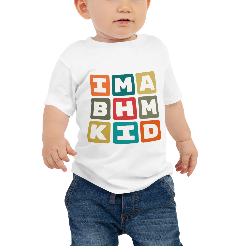 YHM Designs - BHM Birmingham Airport Code Baby T-Shirt - Colourful Blocks Design - Image 03