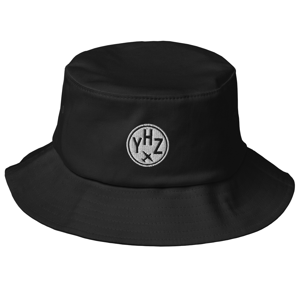 YHM Designs - YHZ Halifax Old School Cool Bucket Hat with Airport Code - City-Themed Merchandise - Roundel Design with Vintage Airplane - Image 1
