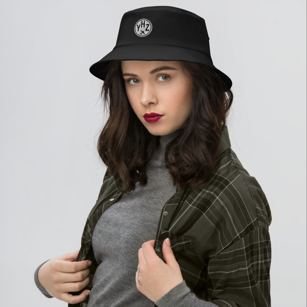 YHM Designs - YHZ Halifax Old School Cool Bucket Hat with Airport Code - City-Themed Merchandise - Roundel Design with Vintage Airplane - Image 4
