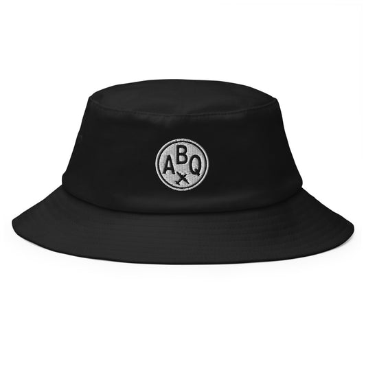 YHM Designs - ABQ Albuquerque Old School Cool Bucket Hat with Airport Code - Travel Gifts for Him and Her - Roundel Design with Vintage Airplane - Image 1
