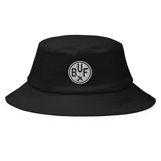 YHM Designs - BUF Buffalo Old School Cool Bucket Hat with Airport Code - Travel Gifts for Him and Her - Roundel Design with Vintage Airplane - Image 1