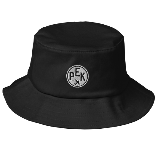 YHM Designs - PEK Beijing Old School Cool Bucket Hat with Airport Code - Travel Gifts for Him and Her - Roundel Design with Vintage Airplane - Image 2