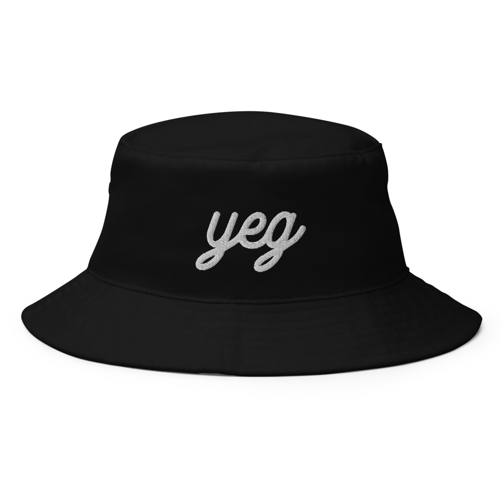 YHM Designs - YEG Edmonton Airport Code Bucket Hat - Vintage Script Design - White Embroidery - Image 01