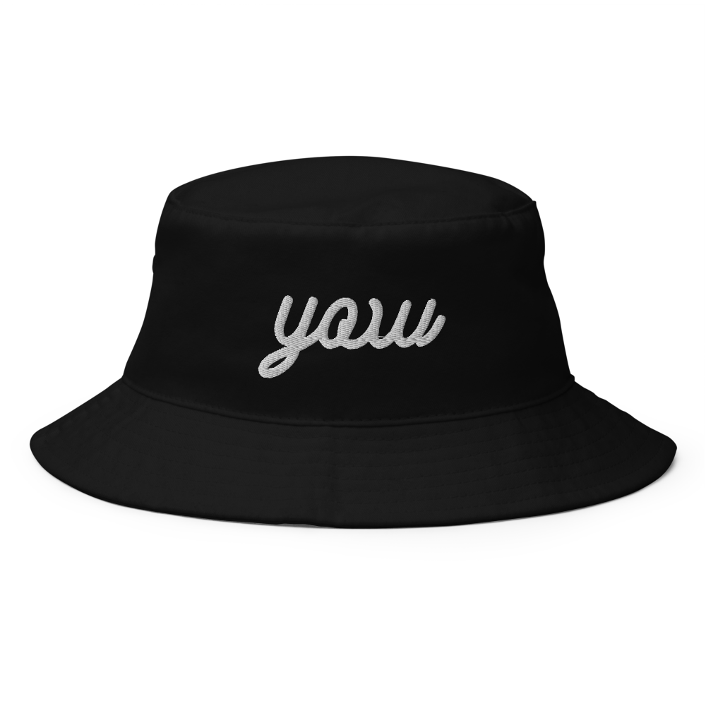 YHM Designs - YOW Ottawa Airport Code Bucket Hat - Vintage Script Design - White Embroidery - Image 01