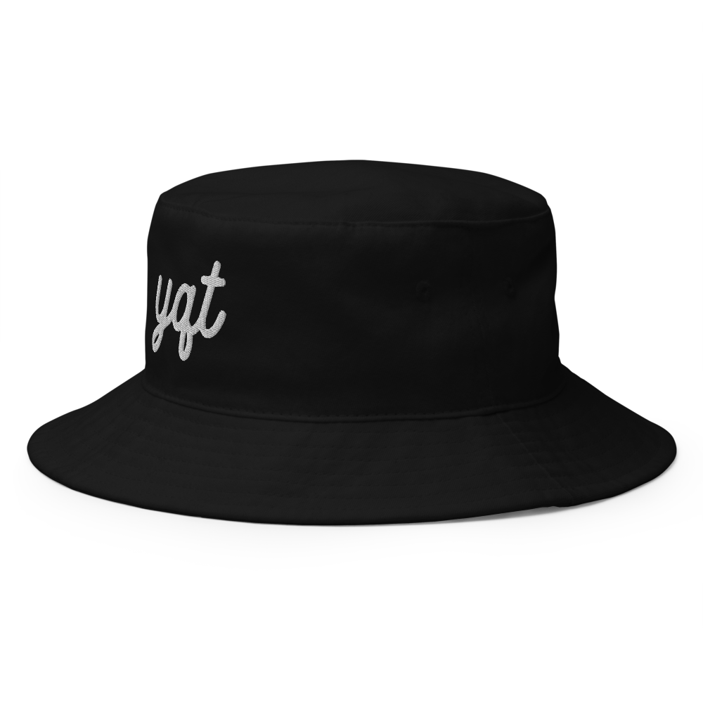 YHM Designs - YQT Thunder Bay Airport Code Bucket Hat - Vintage Script Design - White Embroidery - Image 06