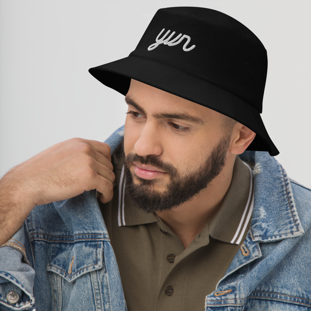 YHM Designs - YVR Vancouver Airport Code Bucket Hat - Vintage Script Design - White Embroidery - Image 03