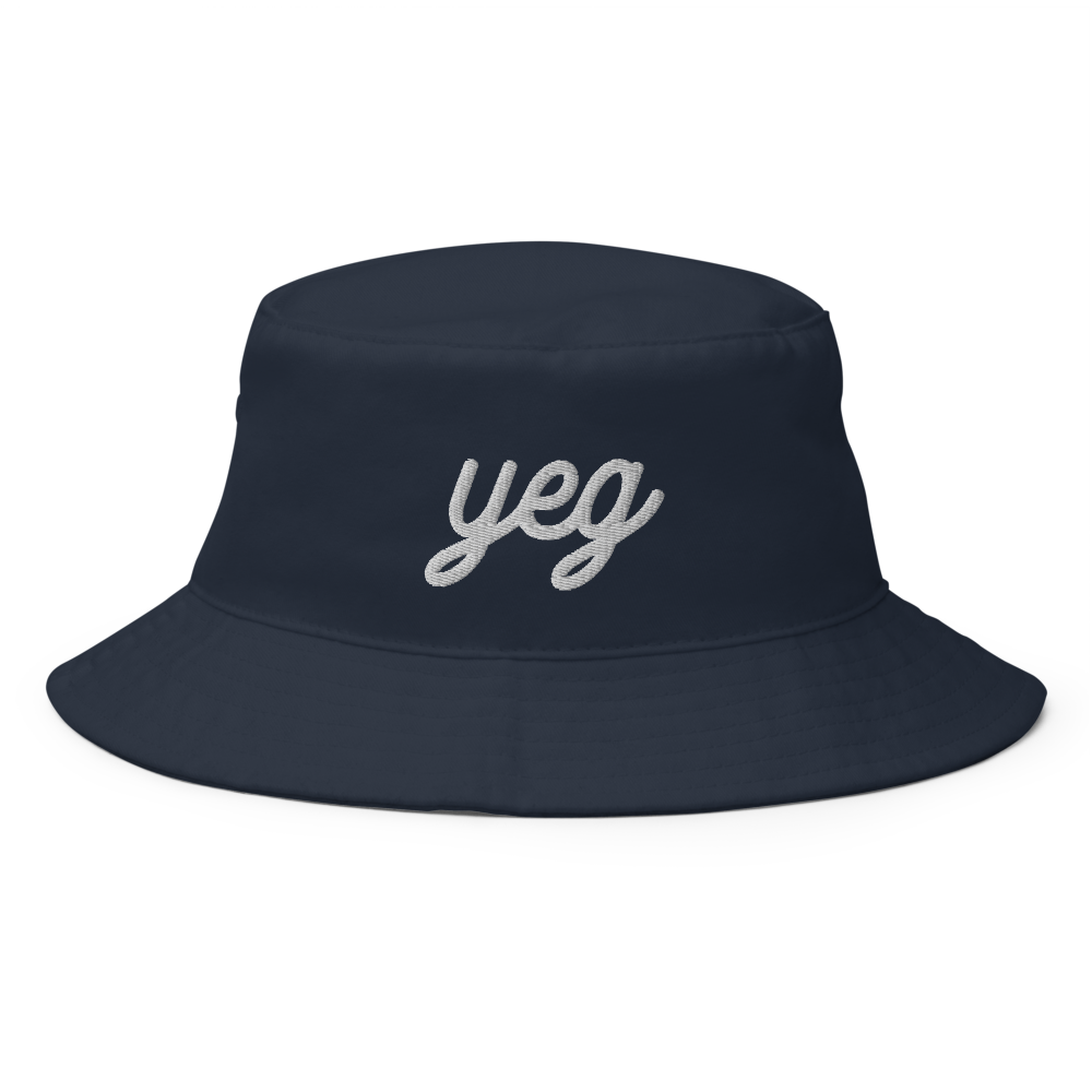 YHM Designs - YEG Edmonton Airport Code Bucket Hat - Vintage Script Design - White Embroidery - Image 07