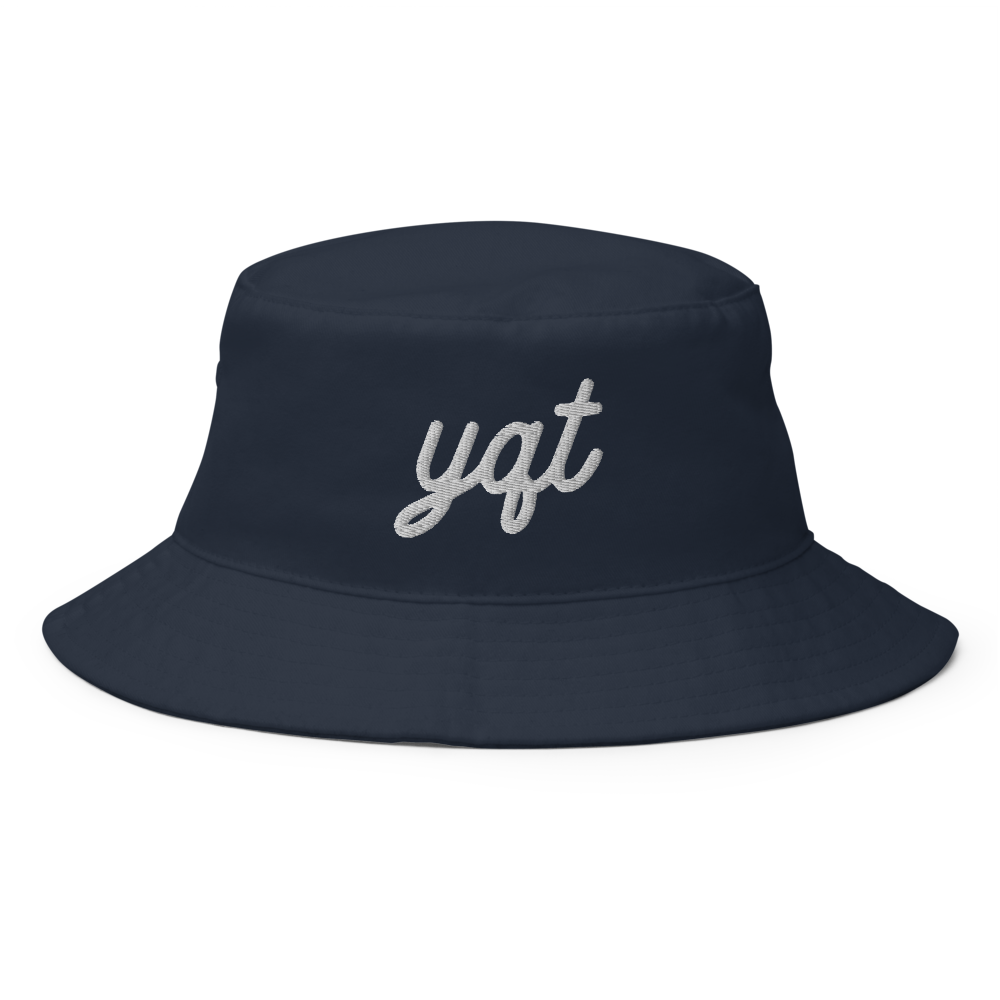 YHM Designs - YQT Thunder Bay Airport Code Bucket Hat - Vintage Script Design - White Embroidery - Image 07