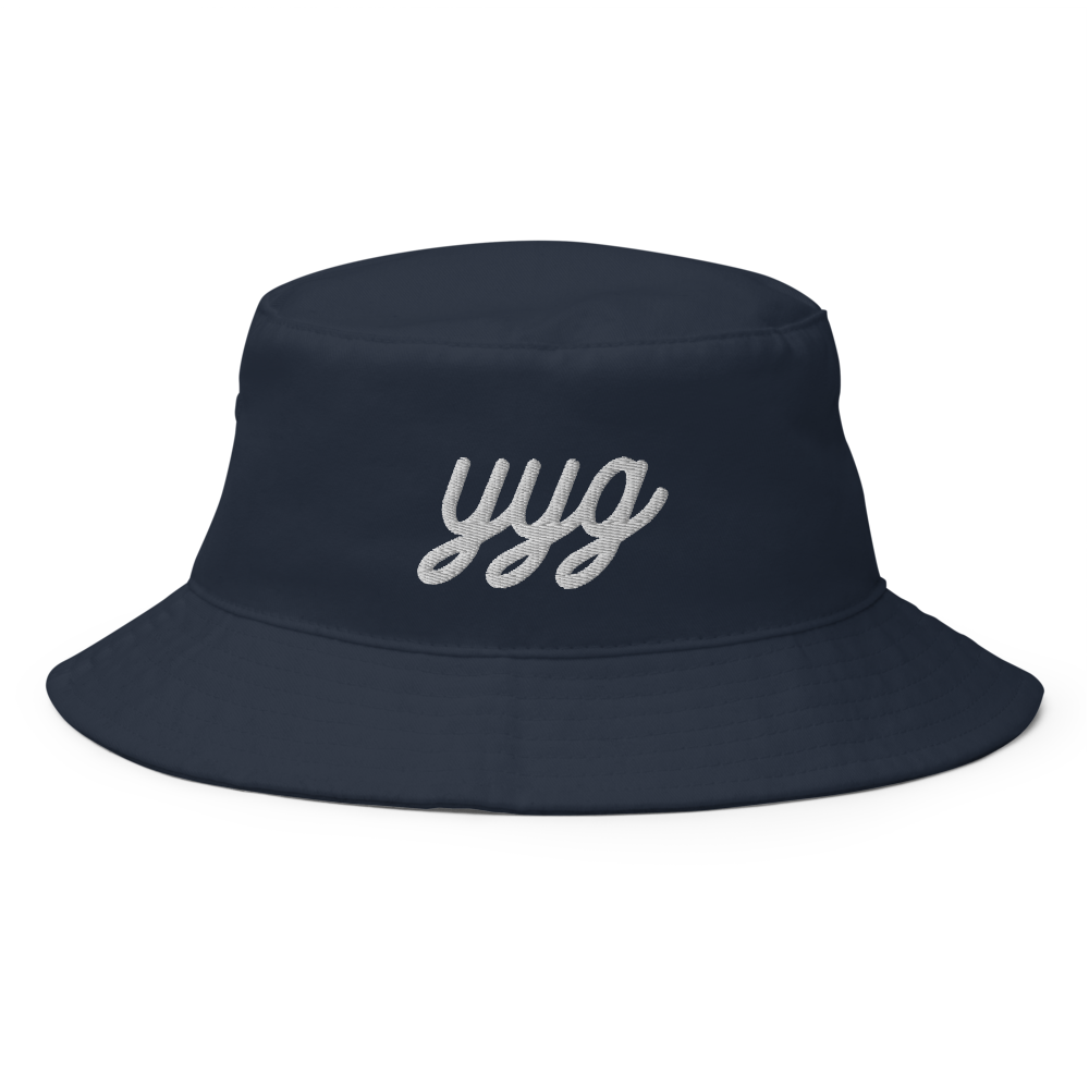 YHM Designs - YYG Charlottetown Airport Code Bucket Hat - Vintage Script Design - White Embroidery - Image 07