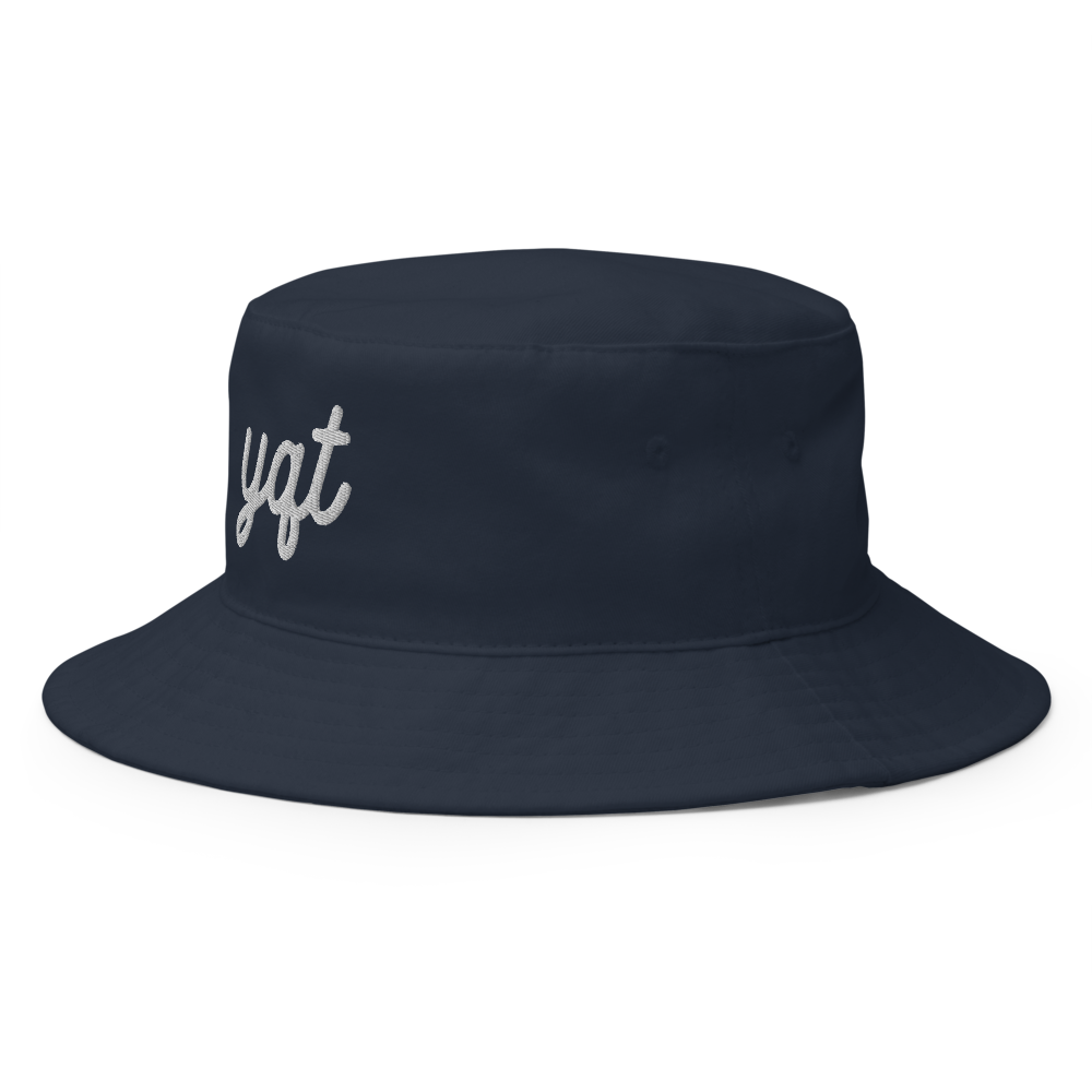 YHM Designs - YQT Thunder Bay Airport Code Bucket Hat - Vintage Script Design - White Embroidery - Image 08