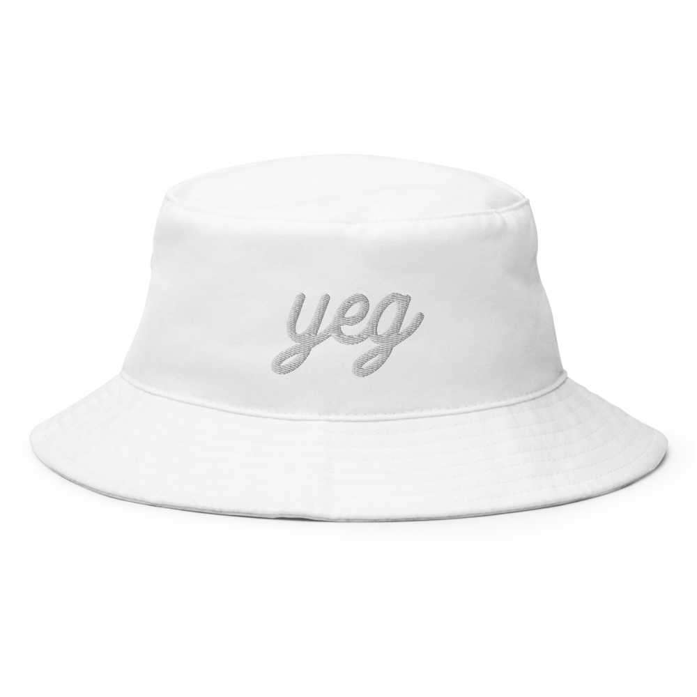 YHM Designs - YEG Edmonton Airport Code Bucket Hat - Vintage Script Design - White Embroidery - Image 09