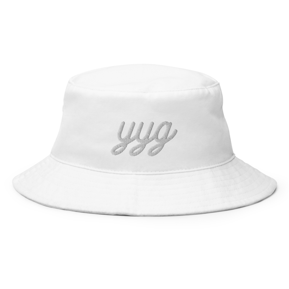 YHM Designs - YYG Charlottetown Airport Code Bucket Hat - Vintage Script Design - White Embroidery - Image 09