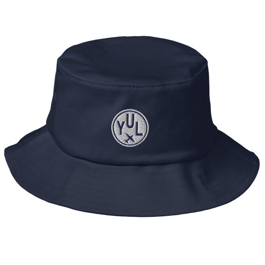 YHM Designs - YUL Montreal Old School Cool Bucket Hat with Airport Code - City-Themed Merchandise - Roundel Design with Vintage Airplane - Image 1