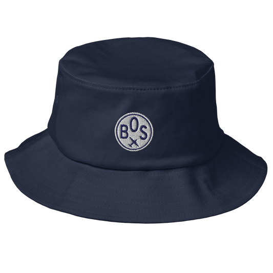 YHM Designs - BOS Boston Old School Cool Bucket Hat with Airport Code - Travel Gifts for Him and Her - Roundel Design with Vintage Airplane - Image 2
