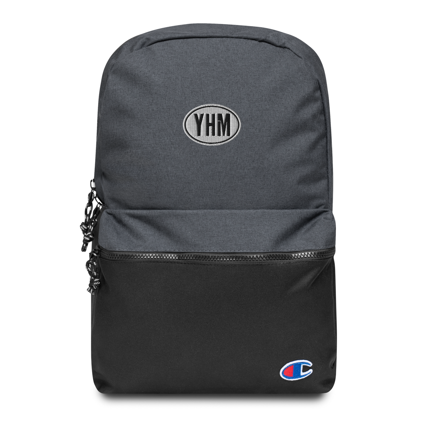 Oval Car Sticker Champion Backpack • Black and White Embroidery