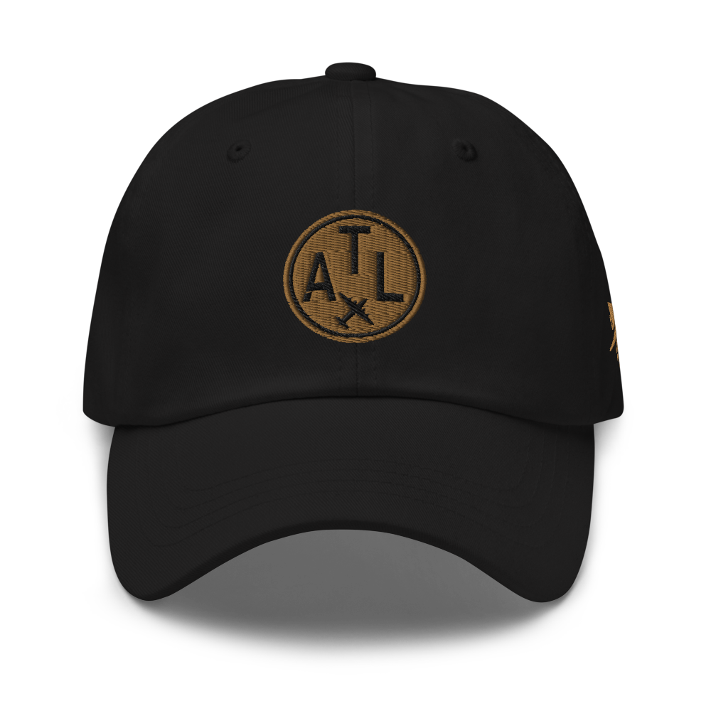 YHM Designs - ATL Atlanta Airport Code Baseball Cap/Dad Hat - Roundel Design with Vintage Airplane - Black 01