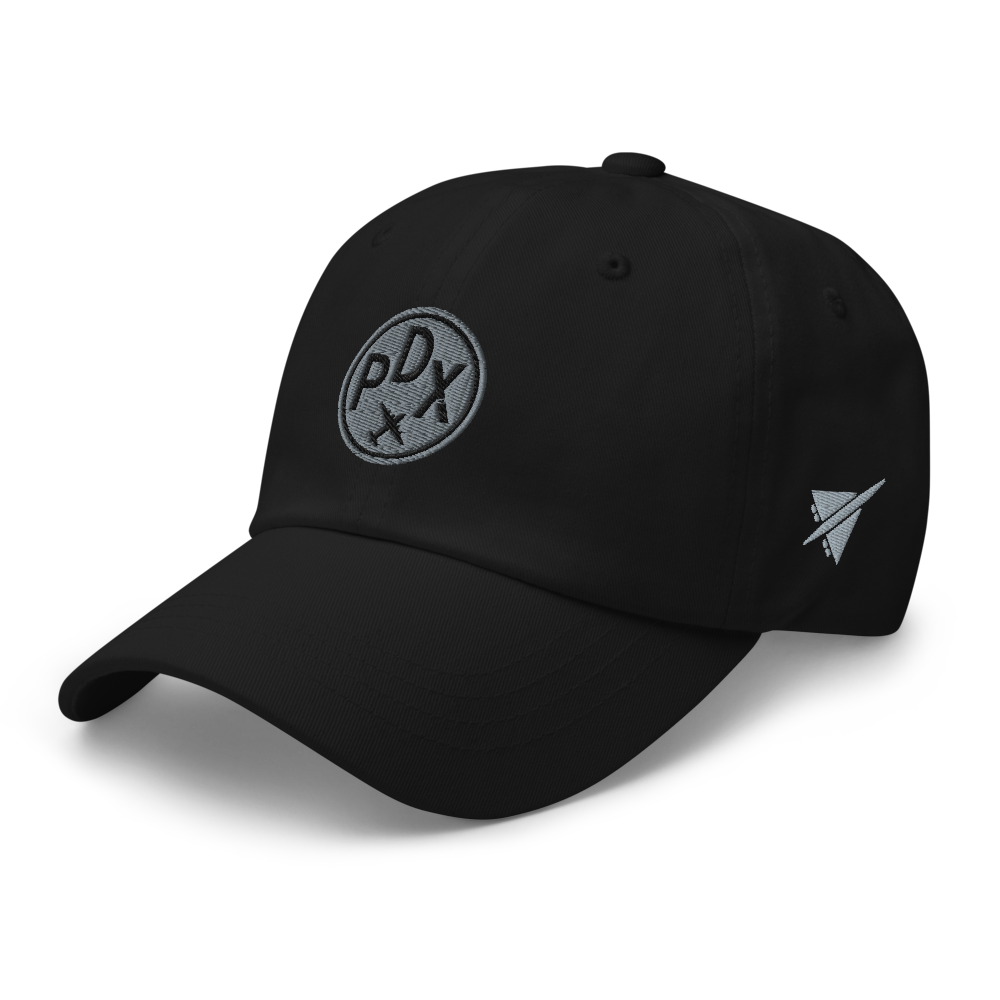 YHM Designs - PDX Portland Baseball Cap/Dad Hat - Airport Code and Roundel Design with Vintage Airplane 01