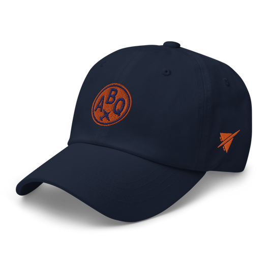 YHM Designs - ABQ Albuquerque Airport Code Baseball Cap/Dad Hat - Roundel Design with Vintage Airplane - Navy Blue 01