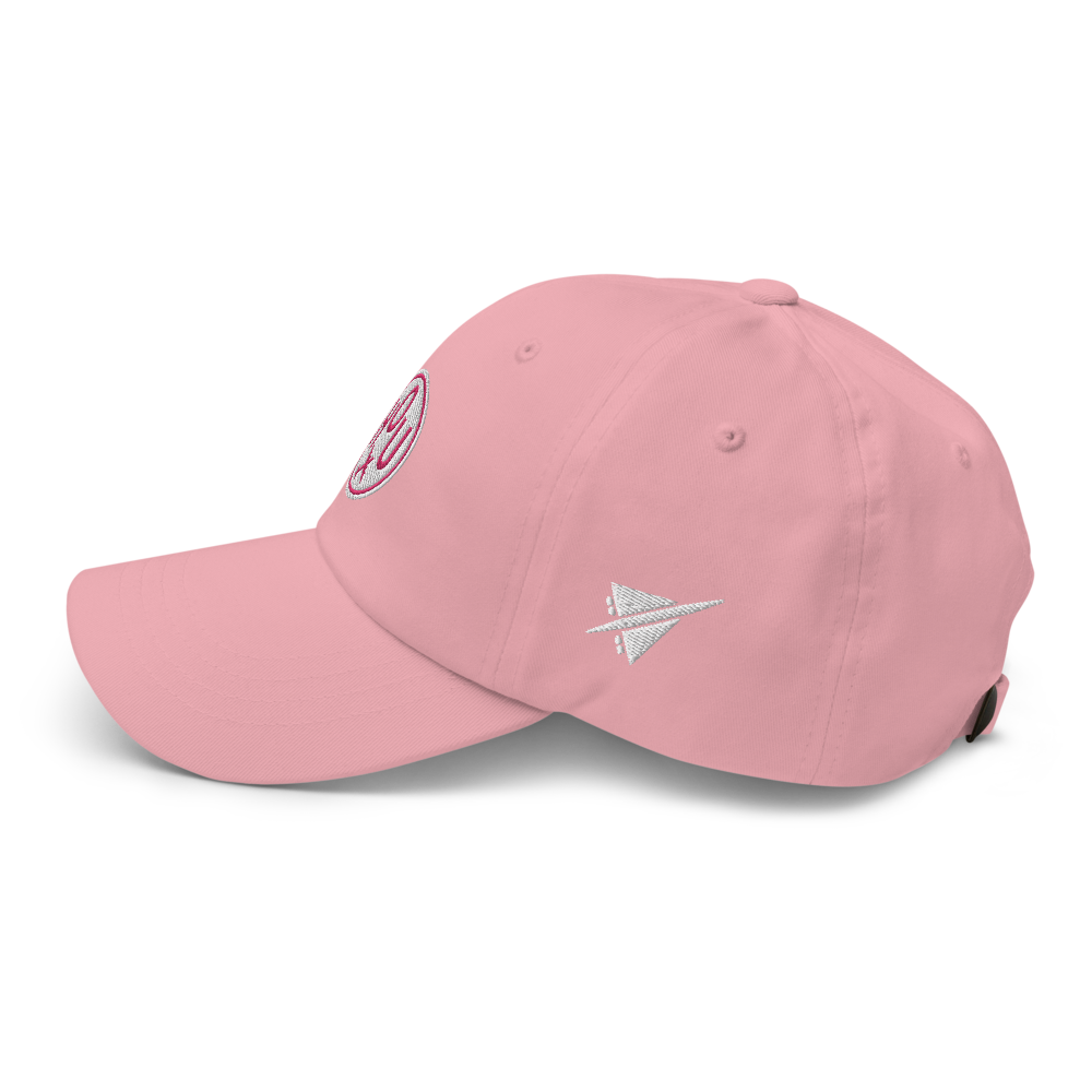 YHM Designs - HOU Houston Airport Code Baseball Cap/Dad Hat - Roundel Design with Vintage Airplane - Pink 03