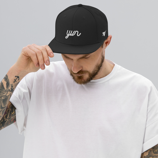 YHM Designs - YVR Vancouver Airport Code Snapback Hat - Vintage Script Design - White Embroidery - Image 02