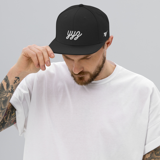 YHM Designs - YYZ Toronto Airport Code Snapback Hat - Vintage Script Design - White Embroidery - Image 02