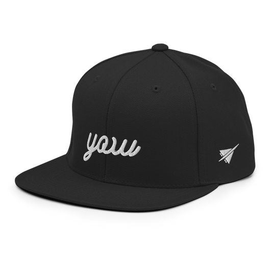 YHM Designs - YOW Ottawa Airport Code Snapback Hat - Vintage Script Design - White Embroidery - Image 01