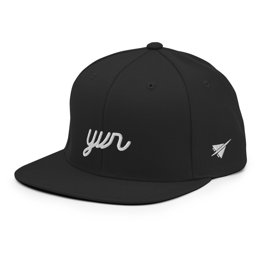 YHM Designs - YVR Vancouver Airport Code Snapback Hat - Vintage Script Design - White Embroidery - Image 01