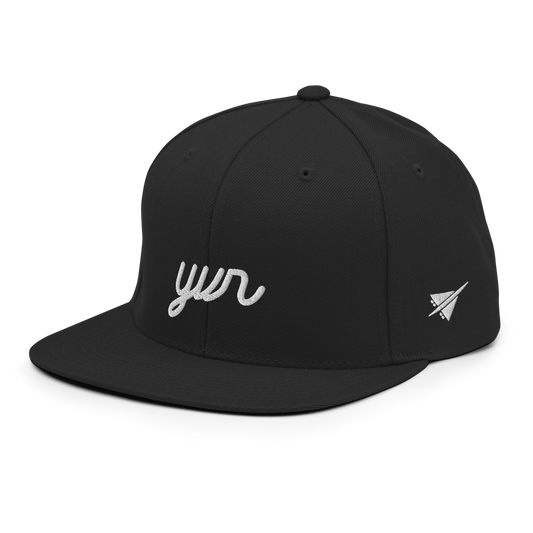 YHM Designs - YVR Vancouver Airport Code Snapback Hat - Vintage Script Design - White Embroidery - Image 01