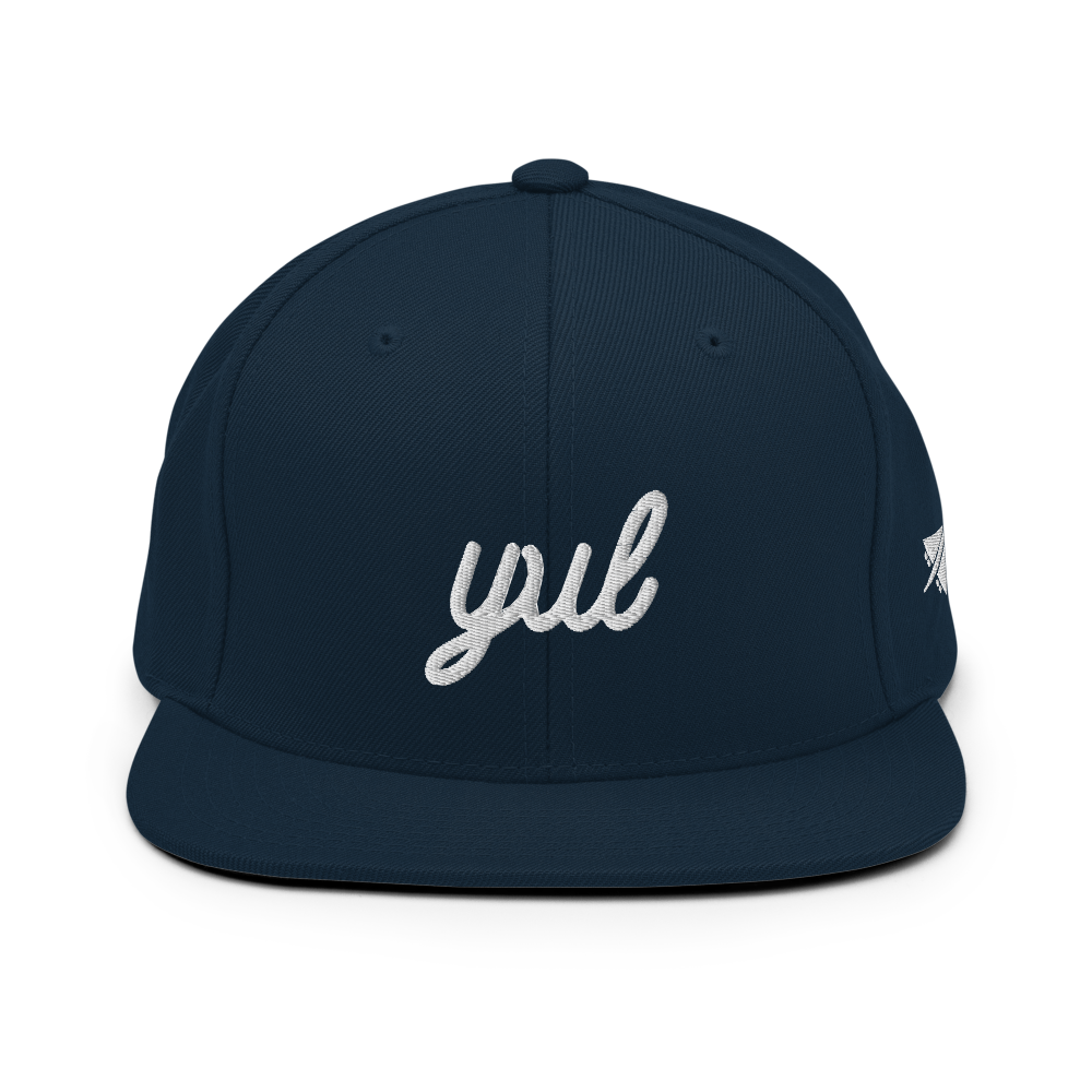 YHM Designs - YUL Montreal Airport Code Snapback Hat - Vintage Script Design - White Embroidery - Image 05